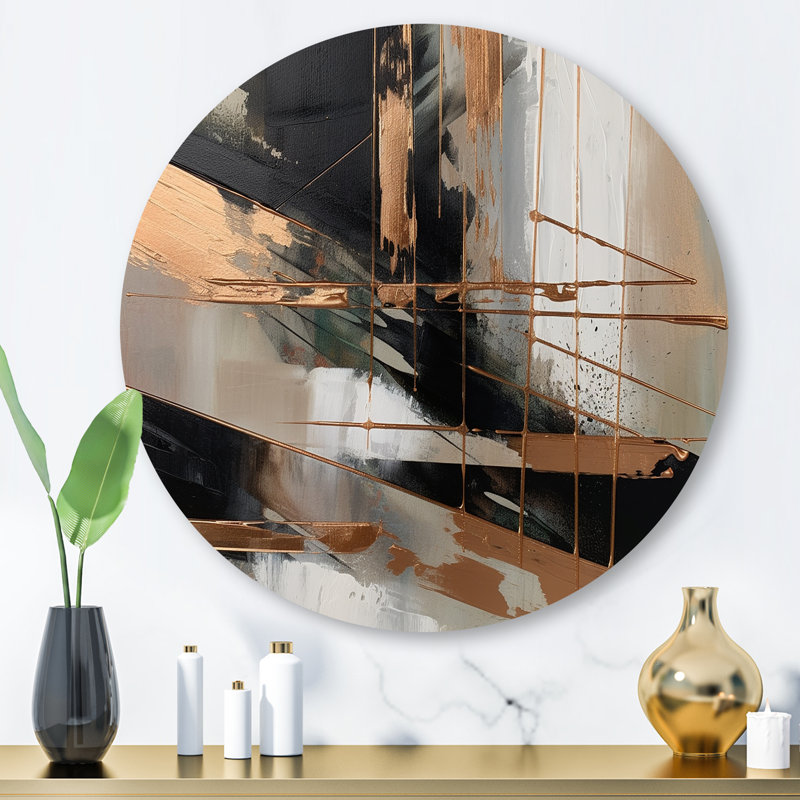 Brun et noir, au-delà des limites III - art mural rond abstrait en métal, H 16 po x l 16 po x P 1 po