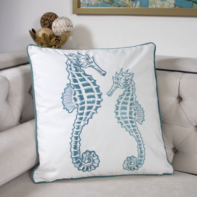  Embroidery Seahorse Velvet Throw Pillow