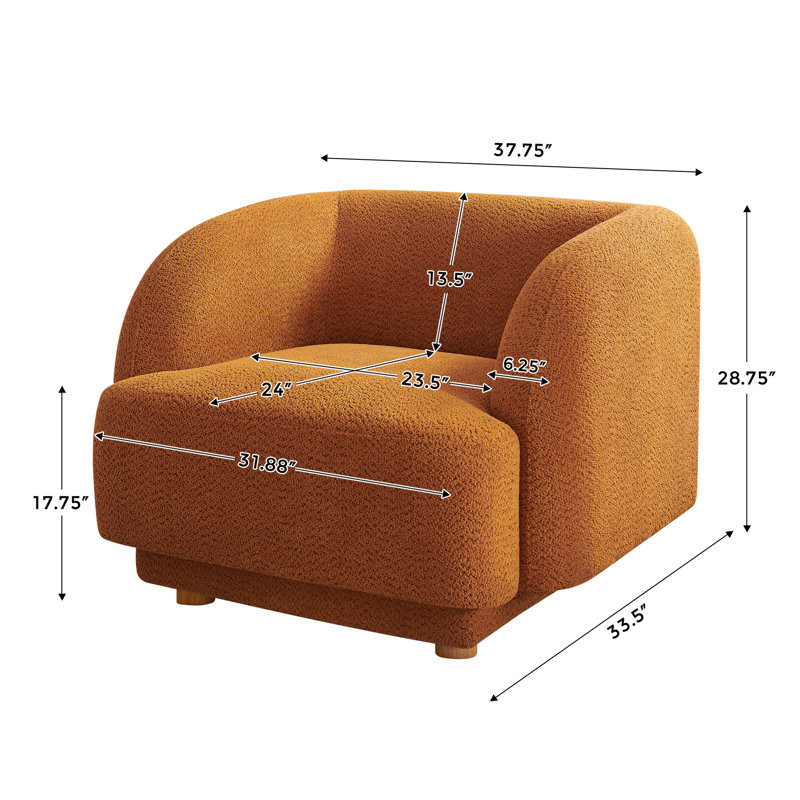 37Inch Upholstered Arm Chair With Wood Legs, Orange Polyester Blend/Polyester/Fabric