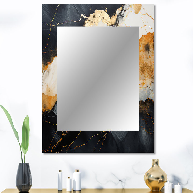 Minimalisme chrome blanc et noir poteries - miroir spirales abstraites, miroir mural blanc unique, art imprimé en métal