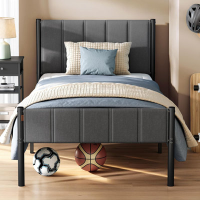 Bed Frame, With Upholstered Headboard, Metal Bed Frame, 500 Kg Weight Capacity, Easy Assembly, Slate Grey