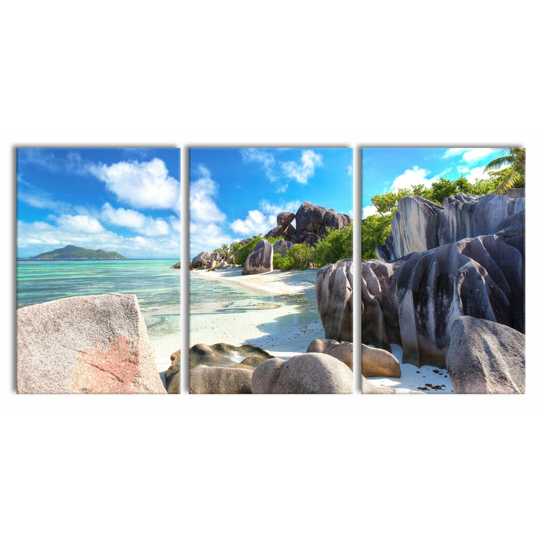 3-tlg. Leinwandbilder-Set Strand auf den Seychellen