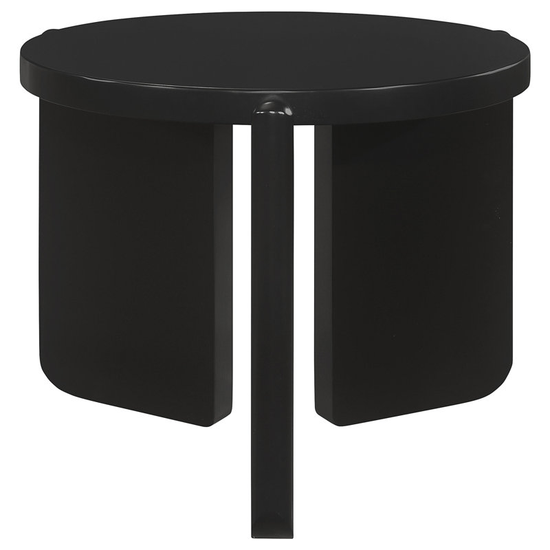 Black Round Solid Wood End Table