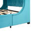 Lit plateforme tapissier grand en velours bleu avec tête de lit à oreilles relaxante - couleur unie et construction