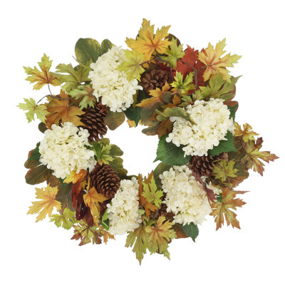 Fall Wreath with Hydrangeas and Maple Leaves