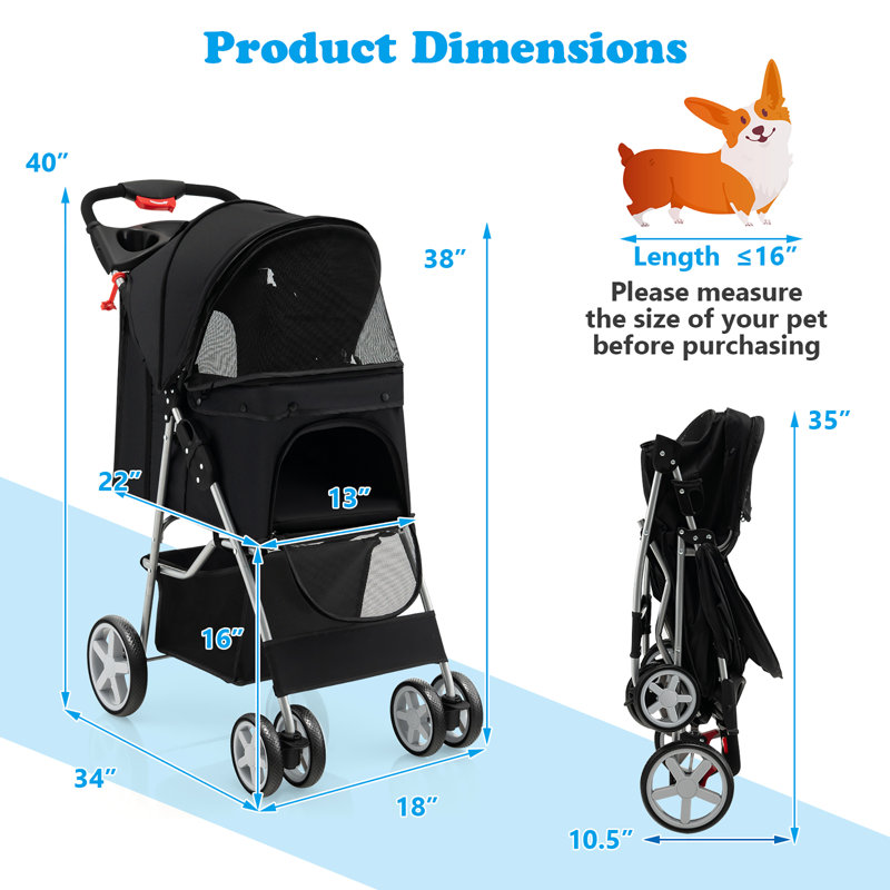 Foldable Pet Stroller, Black