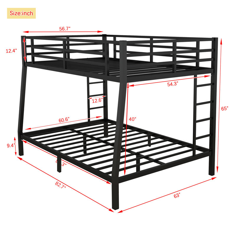 Full XL Over Queen Metal Bunk Bed for Teens & Adults, Noise-Free Frame, Space-Saving Design, No Box Spring Required