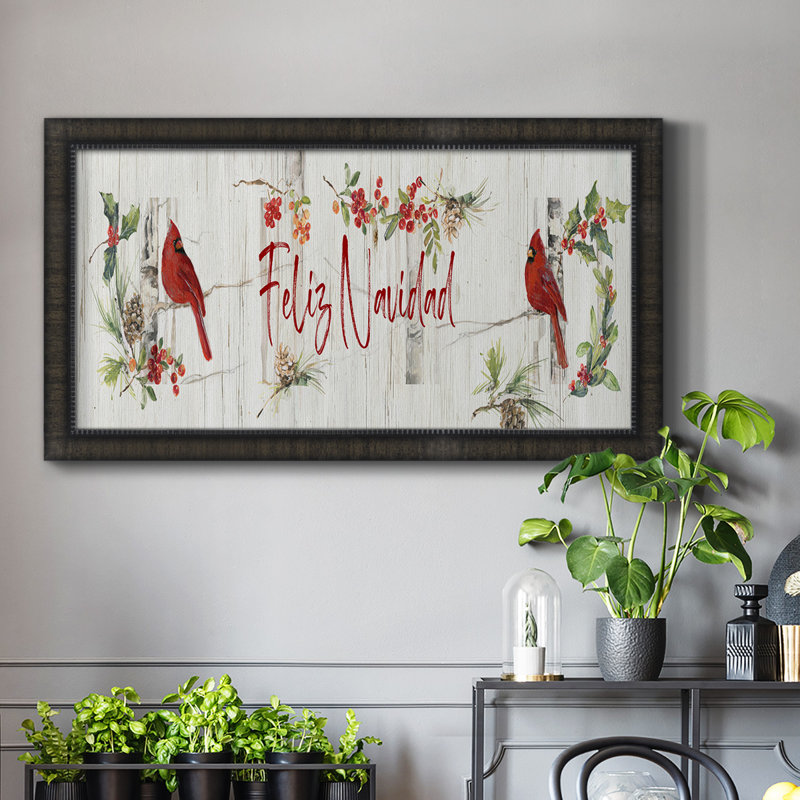 Toile encadrée Feliz Navidad - prête à être accrochée, H 25 po x l 45 po x P 1 po, Noir