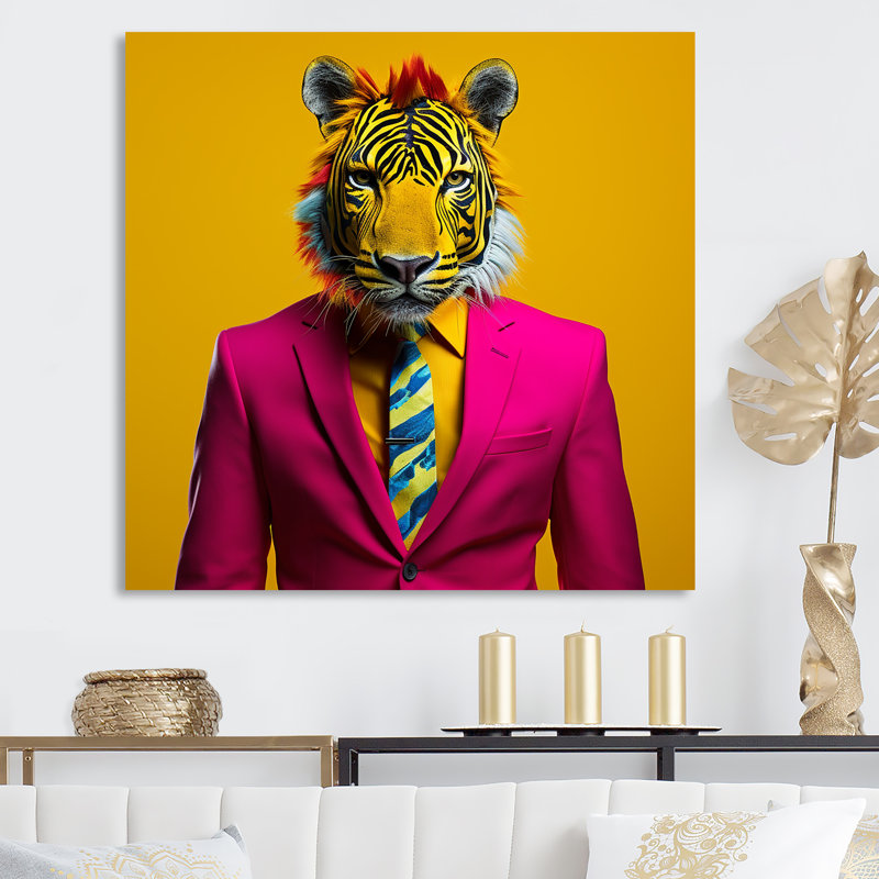 Rose avec tigre - art mural tigre, Toile tendue, H 16 po x l 16 po x P 1 po