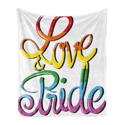 Ambesonne Pride Fleece Throw Blanket Love Text Rainbow Colors Multicolor