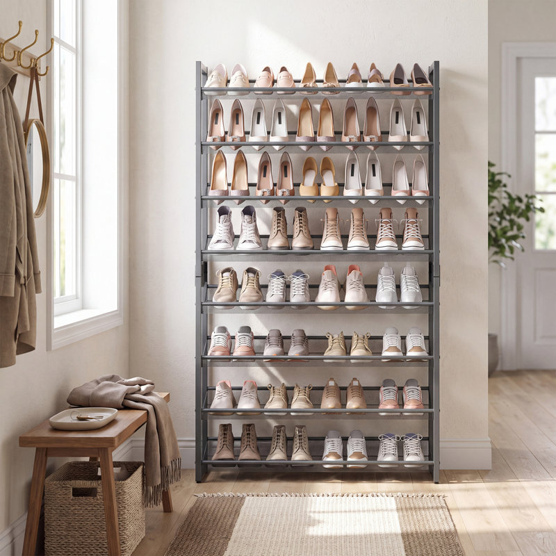 Range-chaussures empilable 32 à 40 paires, avec tablettes réglables plates ou en angle, Gris froid
