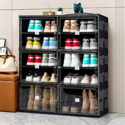 5 Tiers 20 Pairs Foldable Shoe Rack Organizer Fits Size 12, Large Shoe Cabinet With Magnetic Doors