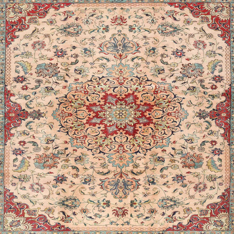 Tapis beige/rouge traditionnel Philomene, Rond 4 pi