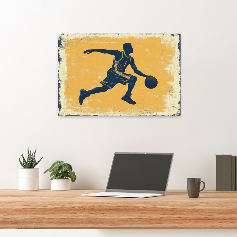 Basketball Yellow Run Contemporary Wall Art Print, 40.64cm H x 60.96cm W