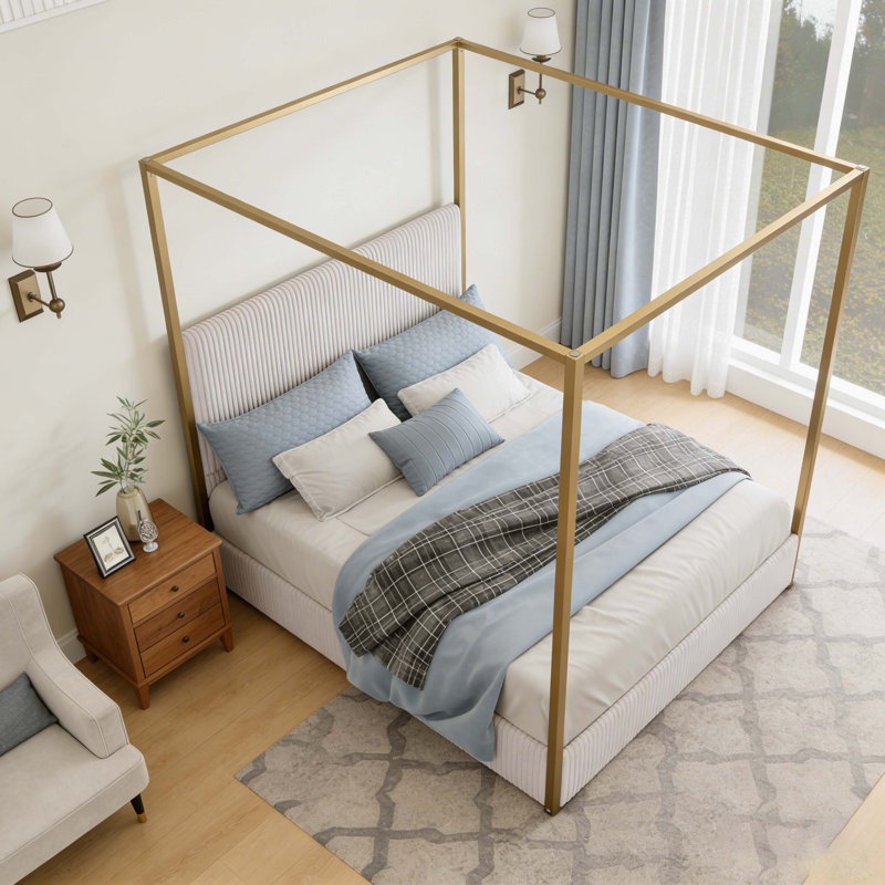 Lit à baldaquin Modern, Beige, Grand