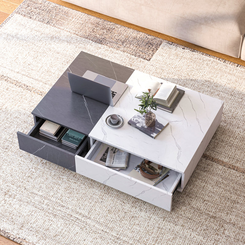 Table basse moderne et noire avec deux espaces de rangement
