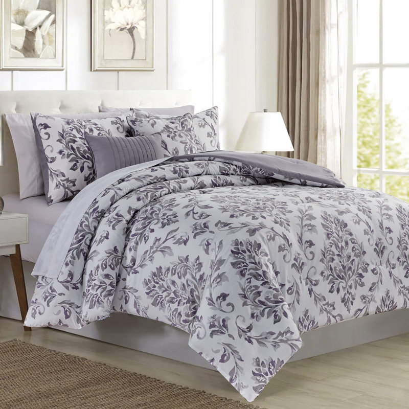 Damask Comforter, King Comforter + 2 King Shams + 2 Throw Pillow(s)