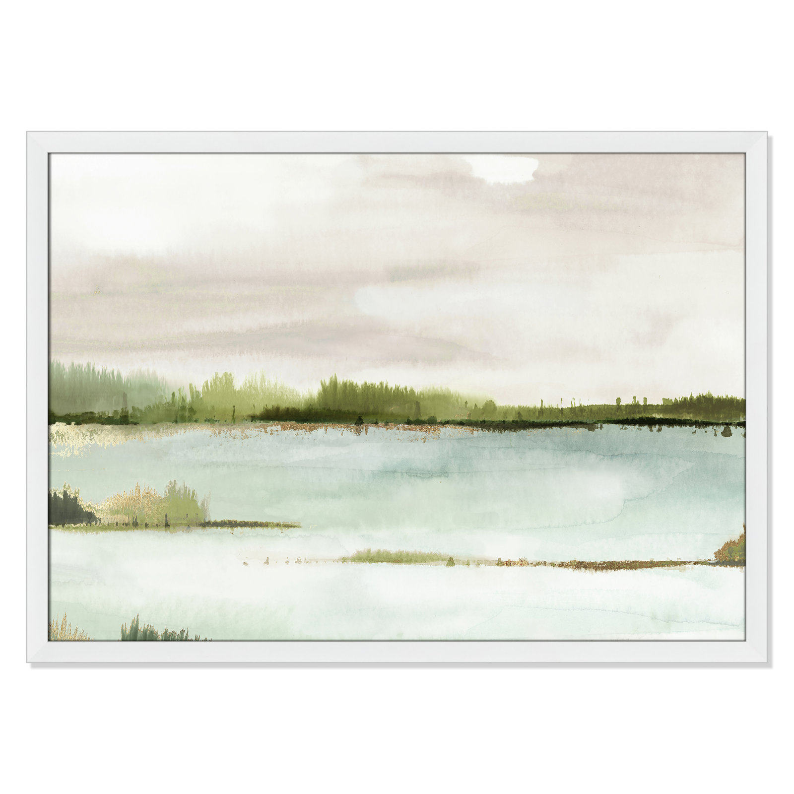 Adamsville "Silent Lake" Painting, 30.5" H x 42.5" W x 1.12" D, White Framed