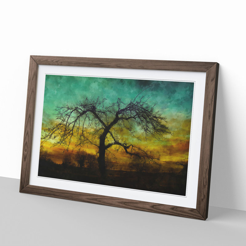 Tree at Sunset Vol.4 - Picture Frame Graphic Art, 27cm H x 36cm W x 2cm D, Walnut