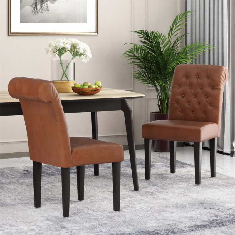 Ensemble de 2 chaises de salle à manger élégantes en cuir polyuréthane, structure en bois robuste et sièges confortables pour tous les décors
