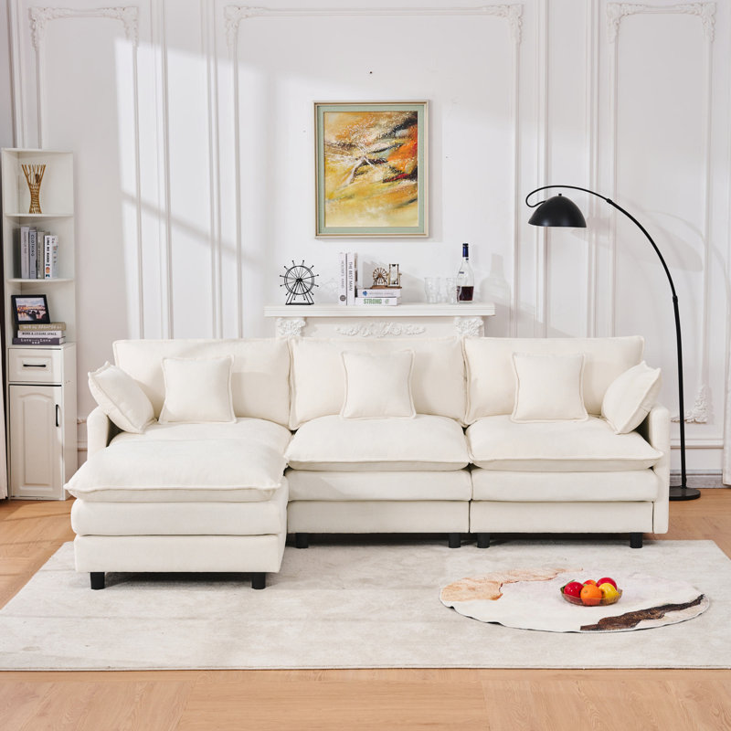101.9-Inch Three-Seater Sofa, Made Of Chenille Fabric, Equipped With A Movable Footstool, Modular Design, Suitable For Various Settings Such As Living Rooms, Bedrooms, And Apartments.