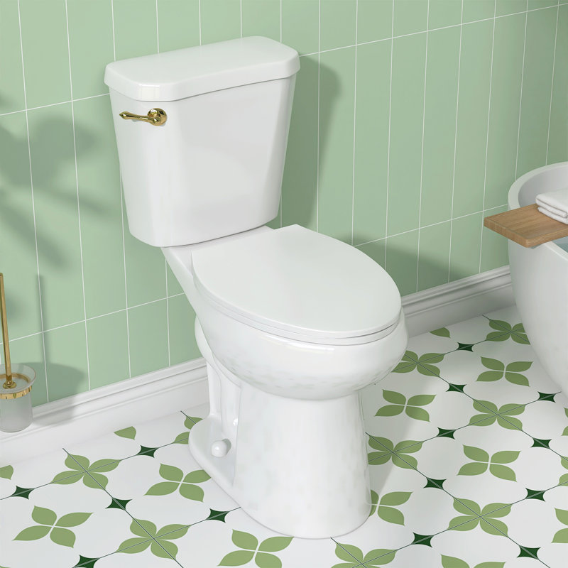 Toilette allongée 1,28 GPF avec siège à chasse d'eau et fermeture en douceur 1 pièce avec poignée dorée blanche