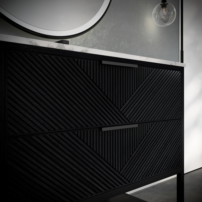 Ensemble de meuble-lavabo Diamond, Noir anthracite, Quartz blanc, Noir mat