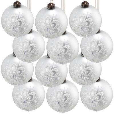 3" Glass Christmas Ball Ornaments - Set Of 12 Glitter & Painted Hanging Decor For Holiday Tree & Party