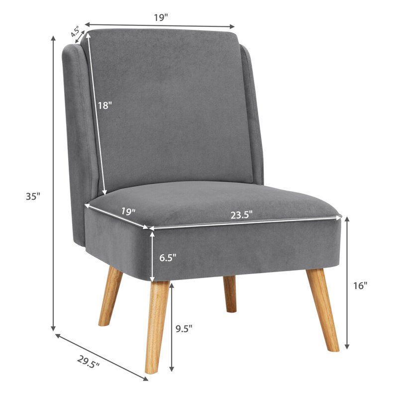 Chaise d'appoint en velours de 23,5 po de largeur, Velours gris