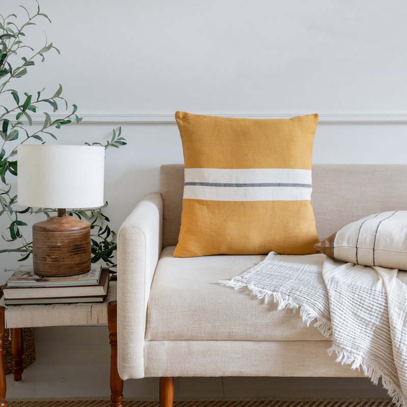 Housse de coussin réversible en coton Heng, Jaune/gris, 20 po x 20 po, polyester