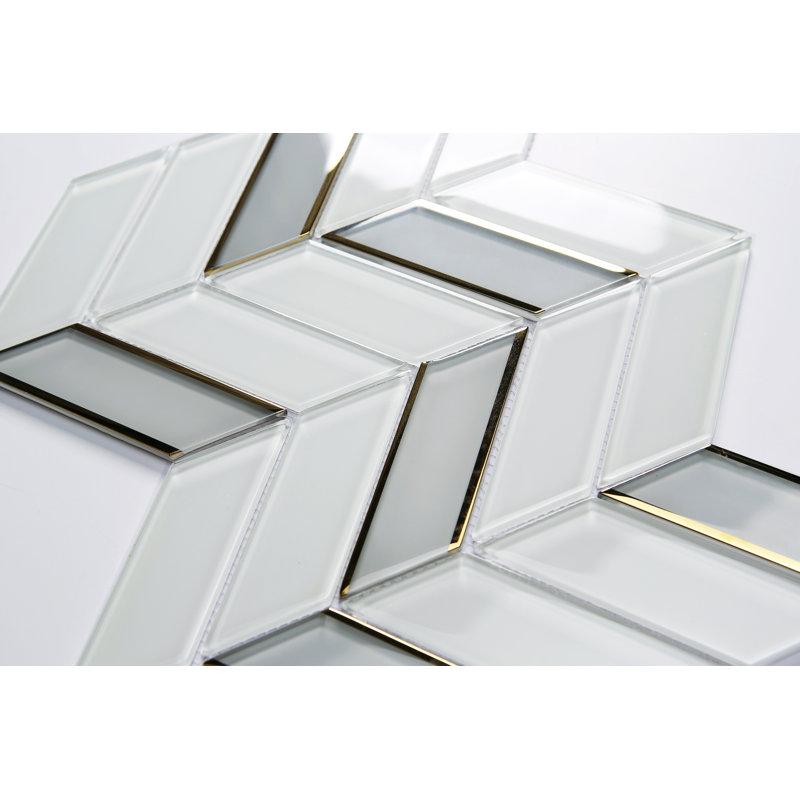 2" x 4.25" Glass Herringbone / Chevron Mosaic Wall Tile, Gold