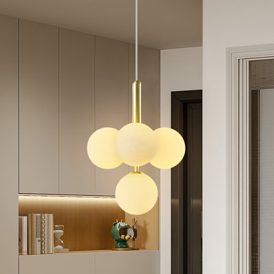 Lustre sphérique 4 lumières Mid-Century avec abat-jour en verre blanc laiteux Lustre spoutnik moderne pour salle à manger, salon, îlot de cuisine