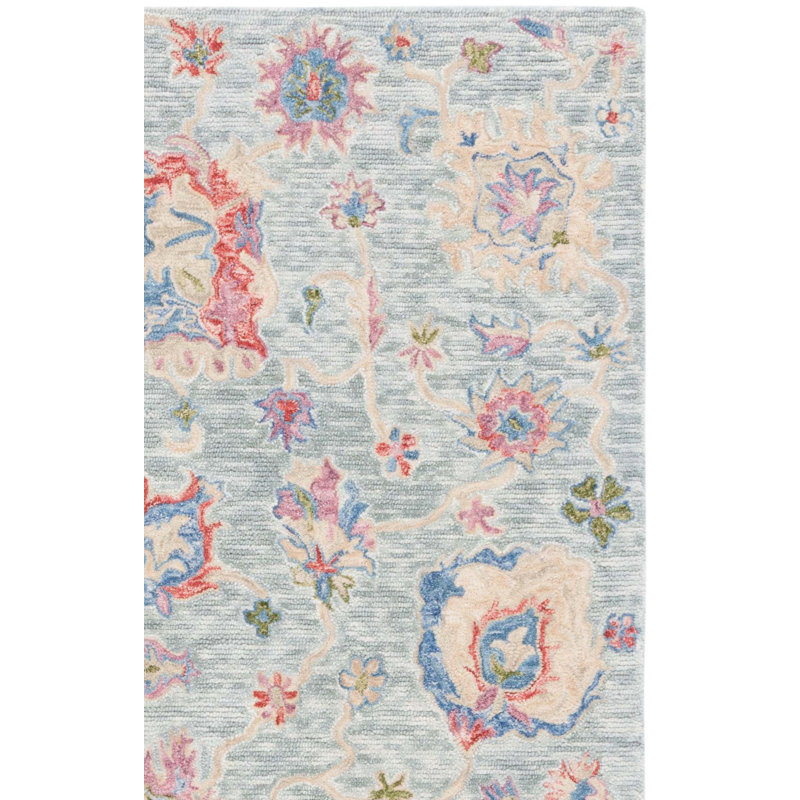 Metro Hand Tufted Wool Cotton Floral Rug in Beige, Rectangle 6' x 9'