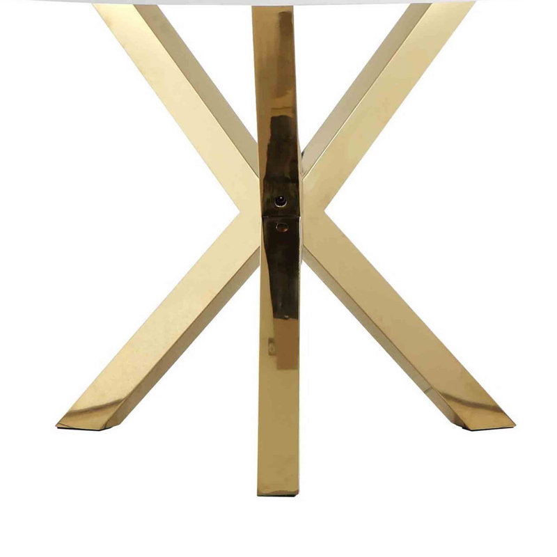 Round Metal Base Dining Table, Gold, White