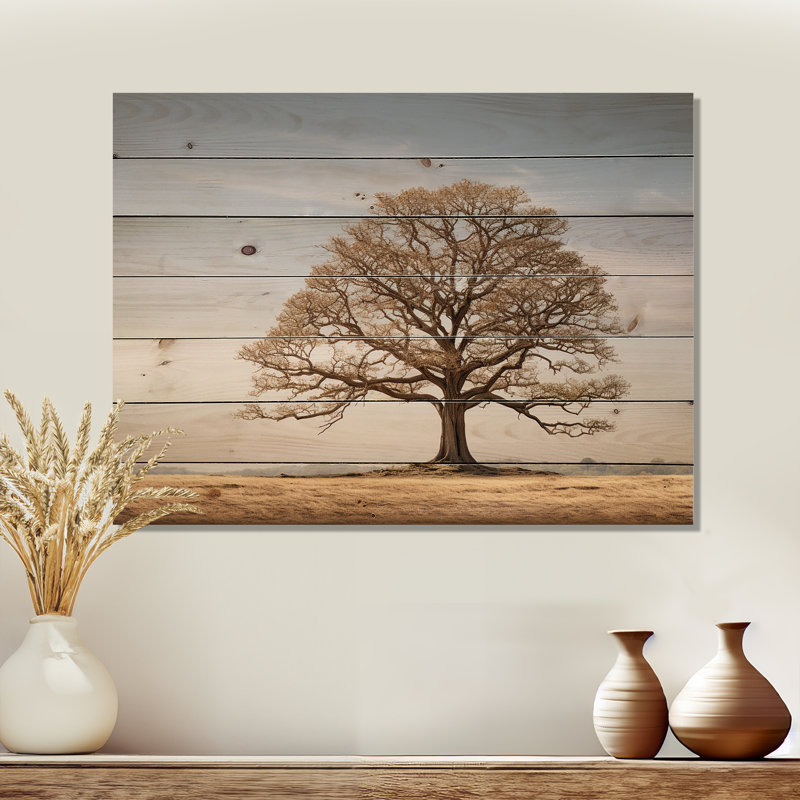Contour des chênes bruns - art en bois de chêne sur bois de pin naturel, H 24 po x l 32 po