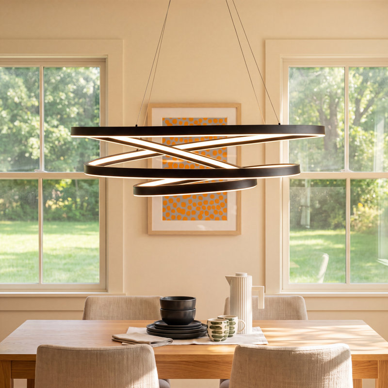 Yasmine Dimmable LED Geometric Chandelier, Black