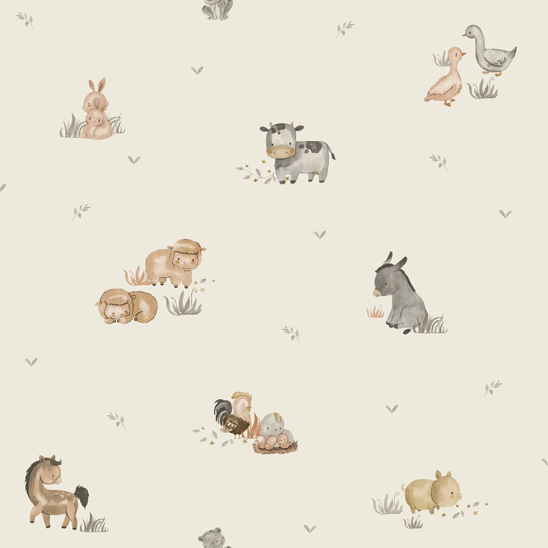 Nerijus Little Explorers 2 Farm Animals Wallpaper Roll, White