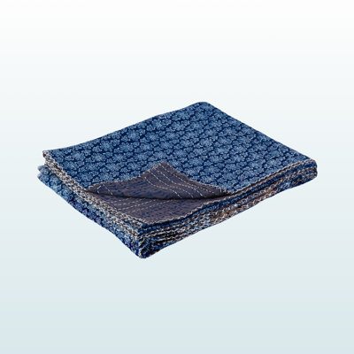 Jeté en coton avec broderie Kantha, 50 x 70 pouces, par Trio