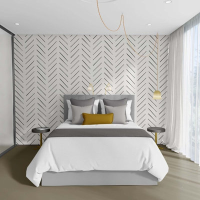 White Black Minimalist Chevron Line Art Geometric Wall Mural