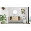 Meuble-lavabo double à double tablette ouverte (pleine longueur) - 5 options de couleur de lavabo (motifs blanc / noir / marbre) + armoire en bois clair (type C)-476406532