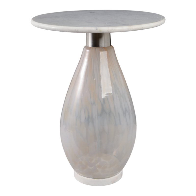 Glass and Marble Accent End Table with Sculptural Base, Side Table, 22" H x 18" W x 18" D