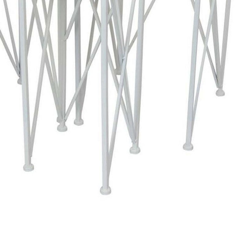 3Pc Nesting Plant Stand Table Set, Brown Wood, Open White Metal Base
