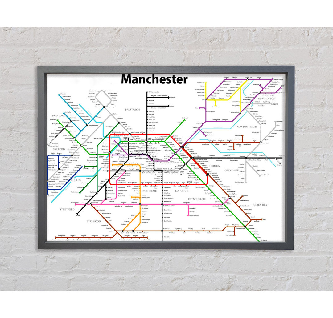 Manchester Pub Tube Map - Einzelbildrahmen Kunstdrucke auf Leinwand