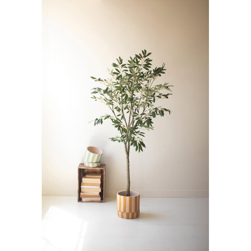 Kalalou Tall Artificial Olive Tree 63"H – Decorative Greenery in Black Plastic Pot