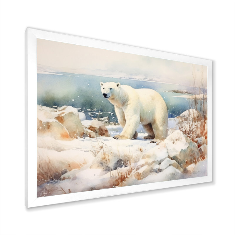 " Yukon Poral Bear ", White Single Picture Frame, 24" H x 32" W x 1" D