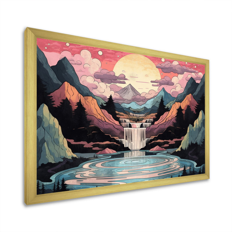 Fiery Mountain Skies II - Imprimé, Encadrement doré, H 16 po x l 32 po x P 1 po
