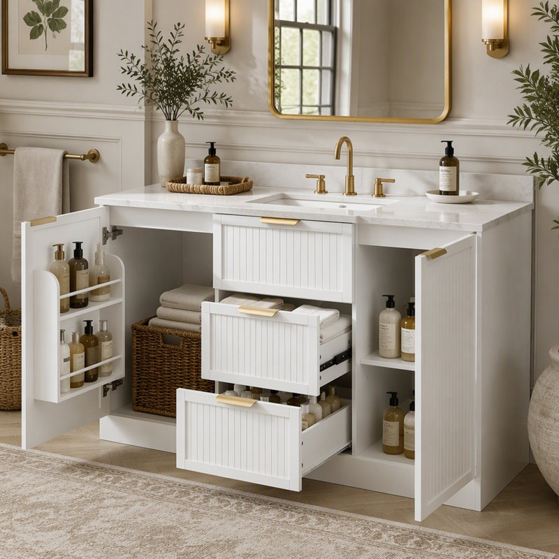 Free Standing Wall Mounted Single Double Single Vanity Bathroom Vanity With MDF Top