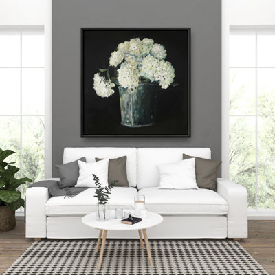 White Hydrangea Flowers Canvas | Beige Rustic Home Decor