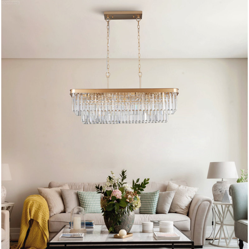 Lustre rectangulaire moderne en cristal Modern Industrial, Gold