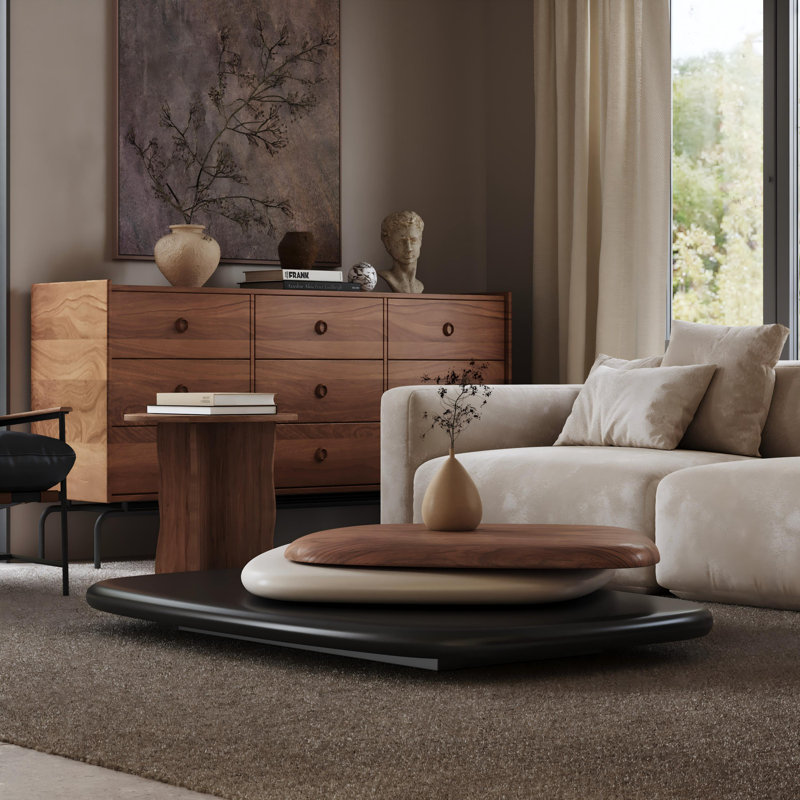 Dusan Modern Rotatable Wood Coffee Table for Living Room, Minimalist Contemporary Style Living Room Center Table for Small Space
